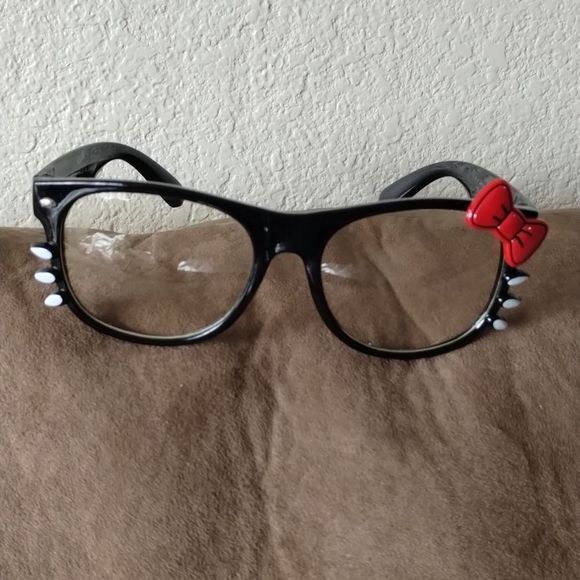 Hello Kitty Accessories - Cute Womens Hello Kitty Bow Clear Lens Glasses With Whiskers 8499